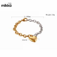 Nouveau bracelet unisexe tendance en acier inoxydable plaqué or 18 carats avec fermoir OT anti-ternissement et pendentif lettre initiale cœur