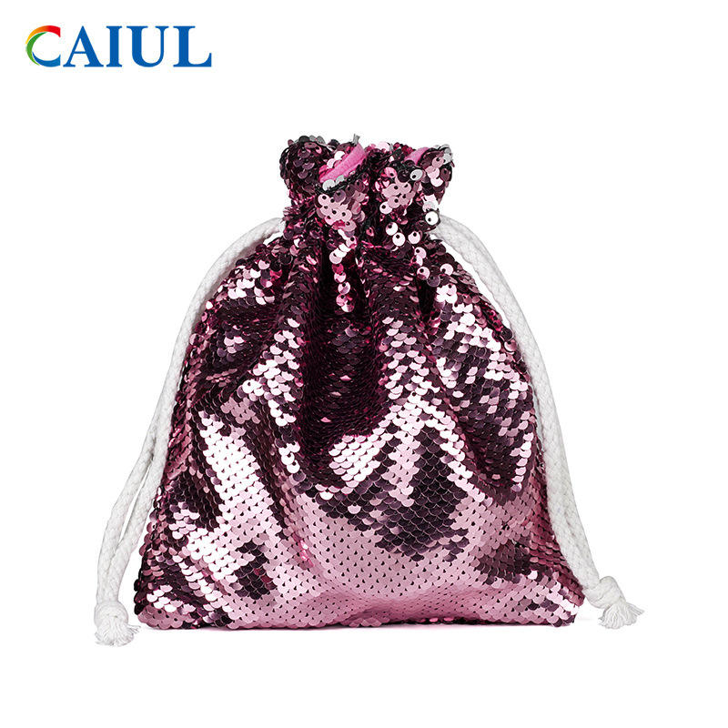 Poche à sequins avec cordon rose