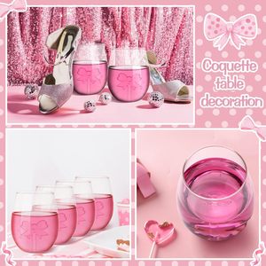 Coquette glazen tumbler cocktailglazen 20oz steelloze wijnglazen met roze strik voor vrouwen feest verjaardag bruiloft cadeaus - Product Image 5