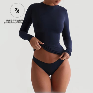 Nouveau T-shirt Crop Top à Manches Longues Dry Fit en Jersey, Polyester et <span class=keywords><strong>Spandex</strong></span>, Double Couche, Col Rond, pour Femme - Product Image 3