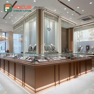 Luxury Mall Jewelry Display Case Wood Frame Brand Store Glass Showcase - Product Image 4