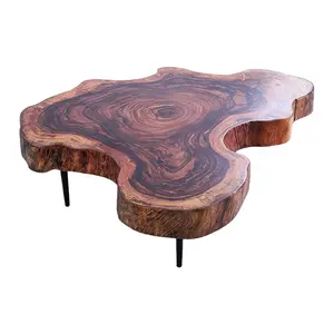 Table centrale en bois d'ébène massif moderne, meubles de salon au design unique, tables basses de luxe avec pieds en métal