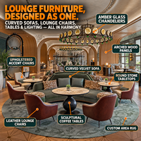LEILI Mobilier de salon commercial moderne pour hôtel : Canapé incurvé en velours, chaises en cuir, tables basses en pierre et chaises pour restaurant
