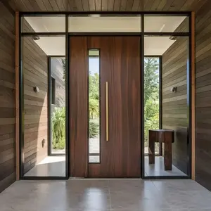 Portes d'<span class=keywords><strong>entrée</strong></span> principales contemporaines personnalisées en bois, couleur grain de bois, porte pivotante pour maisons, porte d'<span class=keywords><strong>entrée</strong></span> extérieure sécurisée - Product Image 1