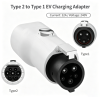 Nouvel adaptateur de chargeur de véhicule électrique monophasé 32A IEC 62196, connecteur Type 2 Type 1, protection IP65, prise de voiture, prises J1772