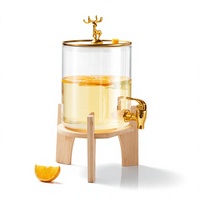 Distributeur de boissons en verre borosilicate de haute qualité, distributeur de jus et de vin, pot hermétique avec robinet et support en bois