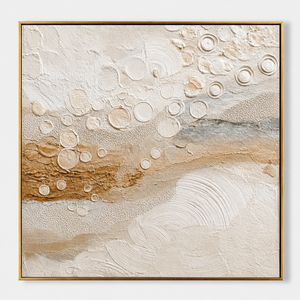 Abstract Handmade Canvas Art Embossed Circles Earth Tones <b>Framed</b> Minimalist Wall Decor - Product Image 2