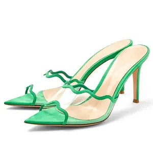 Pantofole trasparenti tacco per donna 2023 scarpe tacco medio donna all'ingrosso sandali trasparenti primavera estate dorati