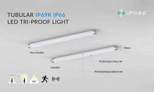 Luz LED Tri-proof Tubular de Alta Eficiencia Lumínica, IP69K, IP66, IK06, PC/PMMA, Emergencia, Sensor de Microondas, Montaje en Superficie / Colgante - Product Image 4