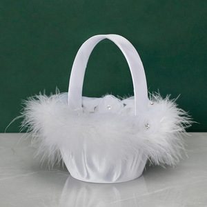 Cesta de flores blanca <span class=keywords><strong>para</strong></span> niña de las flores en bodas, muy vendida, con encaje y decoración de lazo - Product Image 3