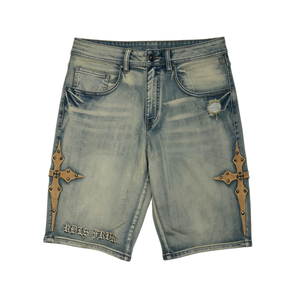 Short en jean droit taille mi-haute style urbain audacieux, vêtements confortables et écologiques en polycoton pour les vacances décontractées - Product Image 5