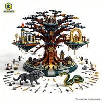 Ensemble de blocs de construction Gobricks Custom MOC Fantasy World Tree, modèle d'arbre magique géant, plateforme de château flottant, figurines, briques DIY
