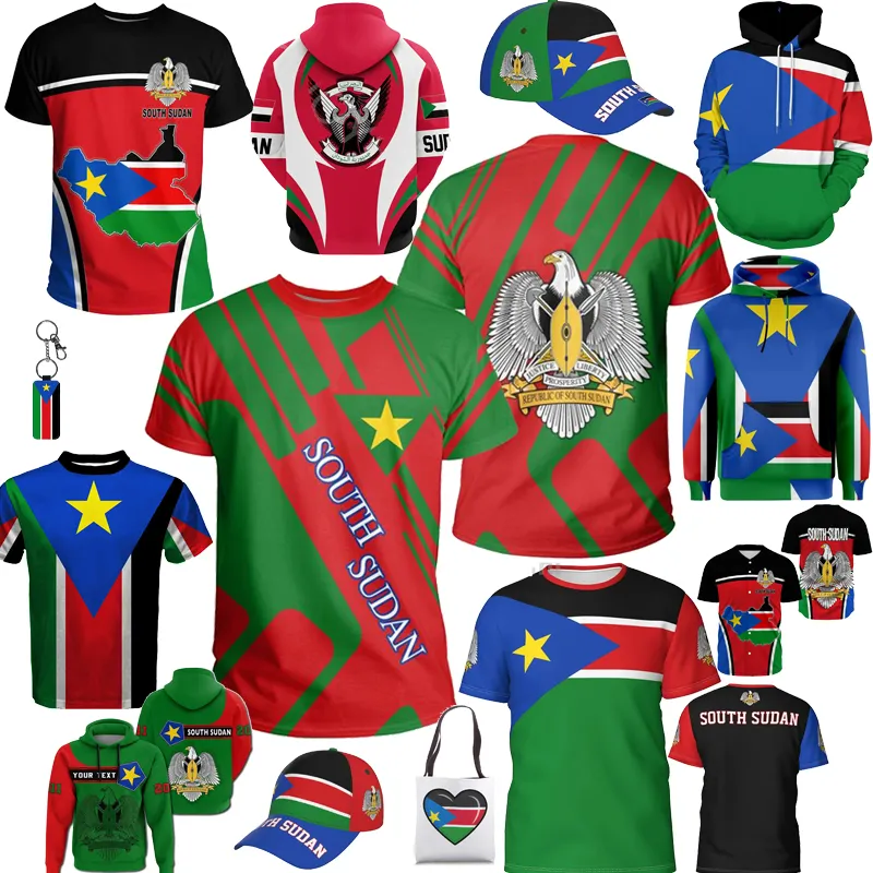 Nam Sudan Jersey T-Shirt Cờ Hoodies Vòng Cổ Bông Tai Nam Sudan Cờ Trẻ Em Mũ Bóng Chày Hat Hoodies Vòng Đeo Tay Áo Khoác Túi