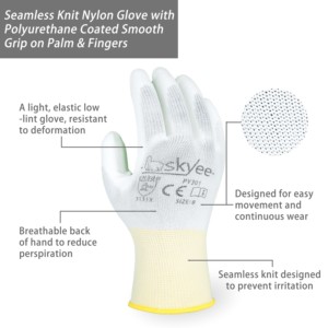 Gants de protection du travail respirants anti-statiques sans poussière en <span class=keywords><strong>nylon</strong></span> polyester blanc à prix d'usine SKYEE pour usage général - Product Image 2