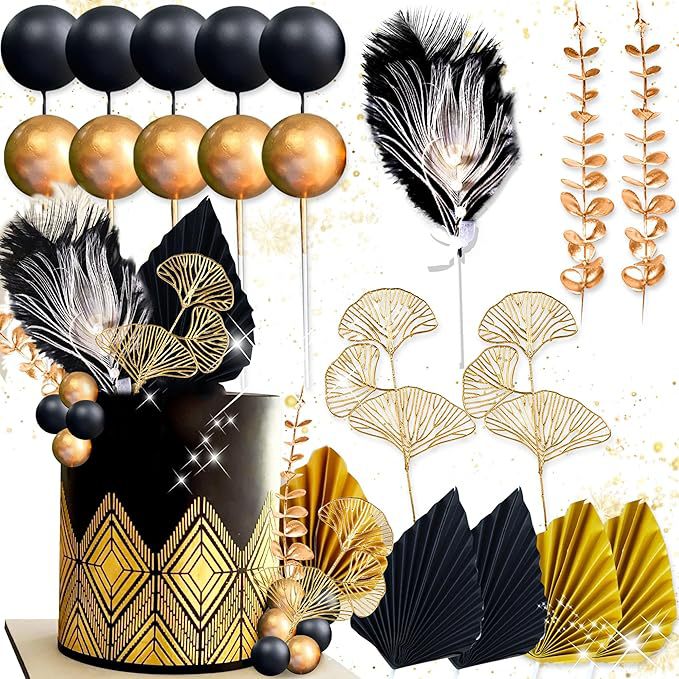 19 ชิ้น ของตกแต่งขนนกสีดำทอง