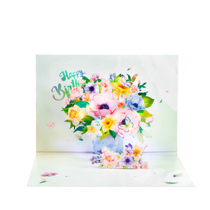 Carte de vœux 3D Pop Flower Basket Joyeux anniversaire, faite à la main, personnalisée, papillon surprise, boîte cadeau en papier cartonné, enveloppe découpée au laser - Product Image 1