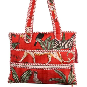 กระเป๋าทรงสี่เหลี่ยมพิมพ์ลายบล็อกขนาดเล็กสำหรับผู้หญิงงานแฮนด์เมดสีแดงดีไซน์คลาสสิก - Product Image 1