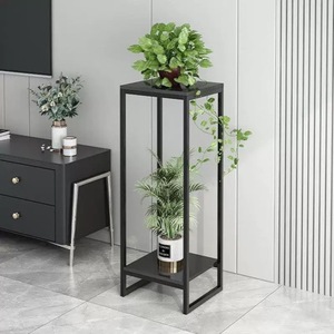 Black Iron Plant Stand 2 Tier <b>Modern</b> Minimalist Indoor Floor Standing For Living Room Decorative Flower Pot Holder - Product Image 1
