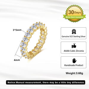 Anillo de Boda RINNTIN SR316 con Circonitas Cúbicas Transparentes 4A, Chapado en Oro de 14K, Plata de Ley 925, Vermeil, Anillo de Compromiso, Anillo de Eternidad - Product Image 3