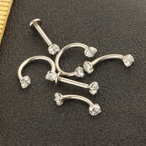 Piercing Labret en Acier Chirurgical 316L, 16G 9/16, avec Zircon Cubique et Barre Courbe Filetée Intérieurement, Bijou d'Oreille - Product Image 2