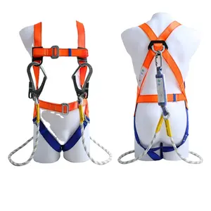 ANSI Z359.11 bersertifikat polyester anyaman jatuh perlindungan seluruh tubuh keselamatan harness dengan energi shock absorber lanyard