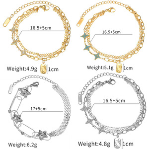 Starry Layered <b>Bracelet</b> | 18K PVD Gold Plated Stainless Steel Pav Star Charm Tag <b>Bracelet</b> for Women | Waterproof Tarnish Free - Product Image 5