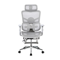 Chaise de bureau moderne pour la maison, design ergonomique, pivotante, en maille, grise, avec repose-pieds rétractable