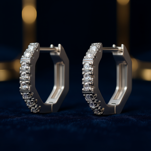 Orecchini a Cerchio in Argento 925 di Lusso con Cristalli e Strass, Design Geometrico Minimalista per Uso Quotidiano Femminile - Product Image 2