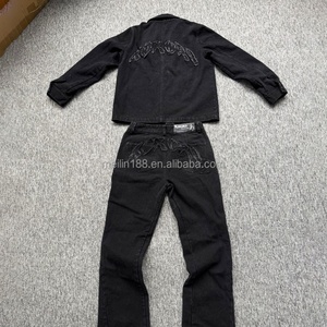 Ensemble de survêtement unisexe en jean noir délavé, coupe oversize, deux pièces, pour homme, par un fabricant de denim tendance - Product Image 6