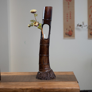 Bamboo Tube Flower Vases Handmade Traditional Round Tabletop Decorative Vase For Chinese New Year - Product Image 2