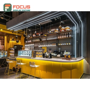 Mostrador de Servicio Refinado para Cafetería, Acabado en Madera Laminada, Área de Exhibición de Bolsas de Café, Mostrador de Servicio para Tienda - Product Image 6