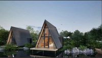 Kit de maison modulaire en structure acier triangulaire de conception moderne et luxueuse, couleur bois, pour habitation