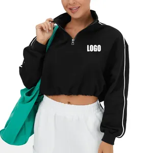 Felpa con cappuccio Streetwear mezza Zip in spugna personalizzata felpa con cappuccio da donna con coulisse superiore con colletto alla coreana abbigliamento invernale per donna