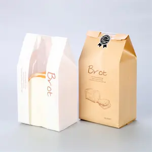 wholesale food grade grease proof brown kraft bread packaging paper bags with window