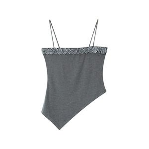 N8917 Débardeur Femme Couleur Unie en Fibre Modale Haute Élasticité avec Bordure Florale Irrégulière Coupe Ajustée et Bretelles - Product Image 1