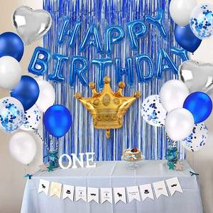 Azul <span class=keywords><strong>Feliz</strong></span> cumpleaños corona globos hoja flecos cortina cumpleaños fiesta decoraciones conjunto para graduación Halloween fiesta suministros - Product Image 3