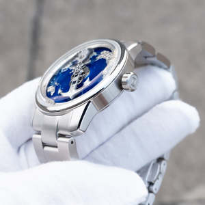 Montres automatiques en acier inoxydable pour hommes SM1089, cadran émaillé noir unique et personnalisé, heure sauteuse mécanique. - Product Image 2