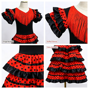 <span class=keywords><strong>Robe</strong></span> de danse <span class=keywords><strong>flamenco</strong></span> espagnole de style gitan <span class=keywords><strong>flamenco</strong></span> pour filles avec glands Jupe de ballet pour enfants - Product Image 4