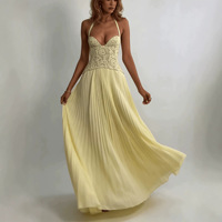 Robe plissée décontractée européenne et américaine pour femmes, robe de soirée sexy à bretelles, robe longue pour club et soirée
