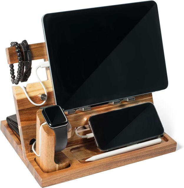 Wood Charging Station Nightstand Organizer for Multiple Devices with Environmental Friendly