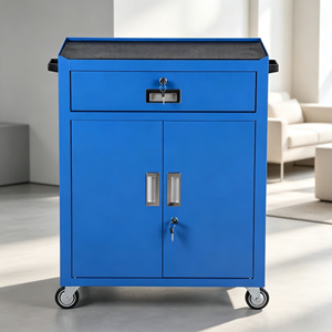 Blue Lockable Tool Cabinet Rolling Storage Locker with <b>Wheels</b> <b>Drawer</b> Double Door Workshop Organizer - Product Image 1