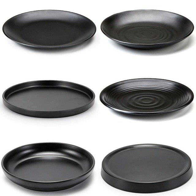 Spot Wholesale Unbreakable Round Melamine Dinnerware Plates Full Black Melamine Plates Gourmet Restaurant Dishes Plato Melamina