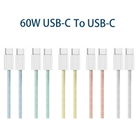 Kabel Data Pengisian Cepat 60W Double Type-C Braided Weaving 1m 2m Macaron