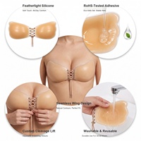 Soutien-gorge auto-adhésif invisible en silicone avec cordon de serrage, sans bretelles ni dos, effet push-up