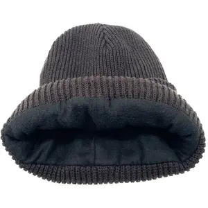 Topi Beanie musim dingin hangat warna polos dengan manset bergaris Logo kustom topi Toque olahraga grosir kupluk murah pria dewasa tahan angin