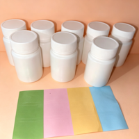 Flacon à pilules en plastique HDPE blanc, vide, pour capsules de vitamines, comprimés, avec bouchon à vis, autocollants colorés vierges, emballage personnalisé