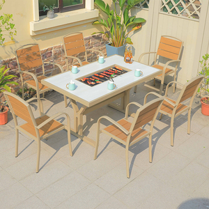 Hot Bán Đúc Nhôm Lửa Pit Bàn Và Ghế Đặt Hiện Đại Ngoài Trời Patio Đồ Nội Thất Sân Vườn Cho Sân BBQ Ăn Uống - Product Image 3