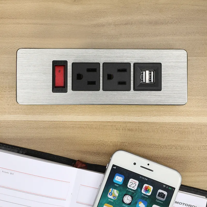 Office furniture surge protector electrical accessories Recessed Power Strip 3AC US power outlet USB extension socket