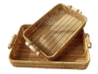 Boîte de rangement à bas prix pour fruits tissés en plastique rotin plateau de fruits panier organisateur Snack panier