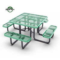 Mobilier d'extérieur Table de pique-nique ronde commerciale en acier Chaise de table à manger en métal avec trou pour parasol pour l'extérieur du restaurant et du patio